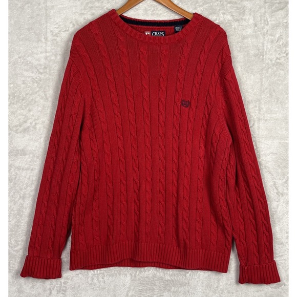 Chaps Other - Chaps Cable Knit Sweater Large Mens Red Fisherman Y2K 90s Preppy Chunky Vintage